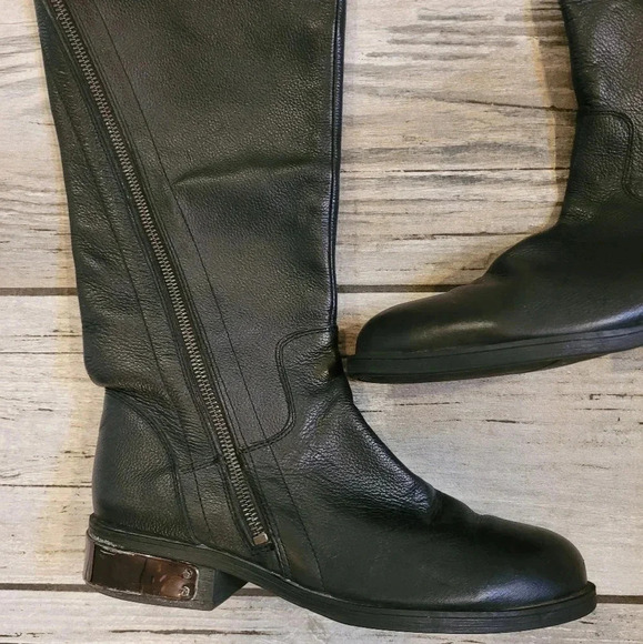 FERGIES Navaro black pebbled leather over the knee slant zip up boots Women's 8 - Picture 2 of 15